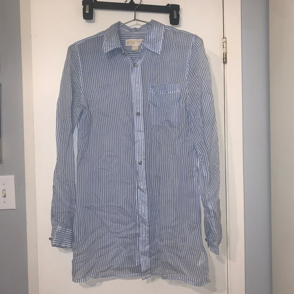 Michael Kors Blue Casual Button Down Shirt with Pinstripes